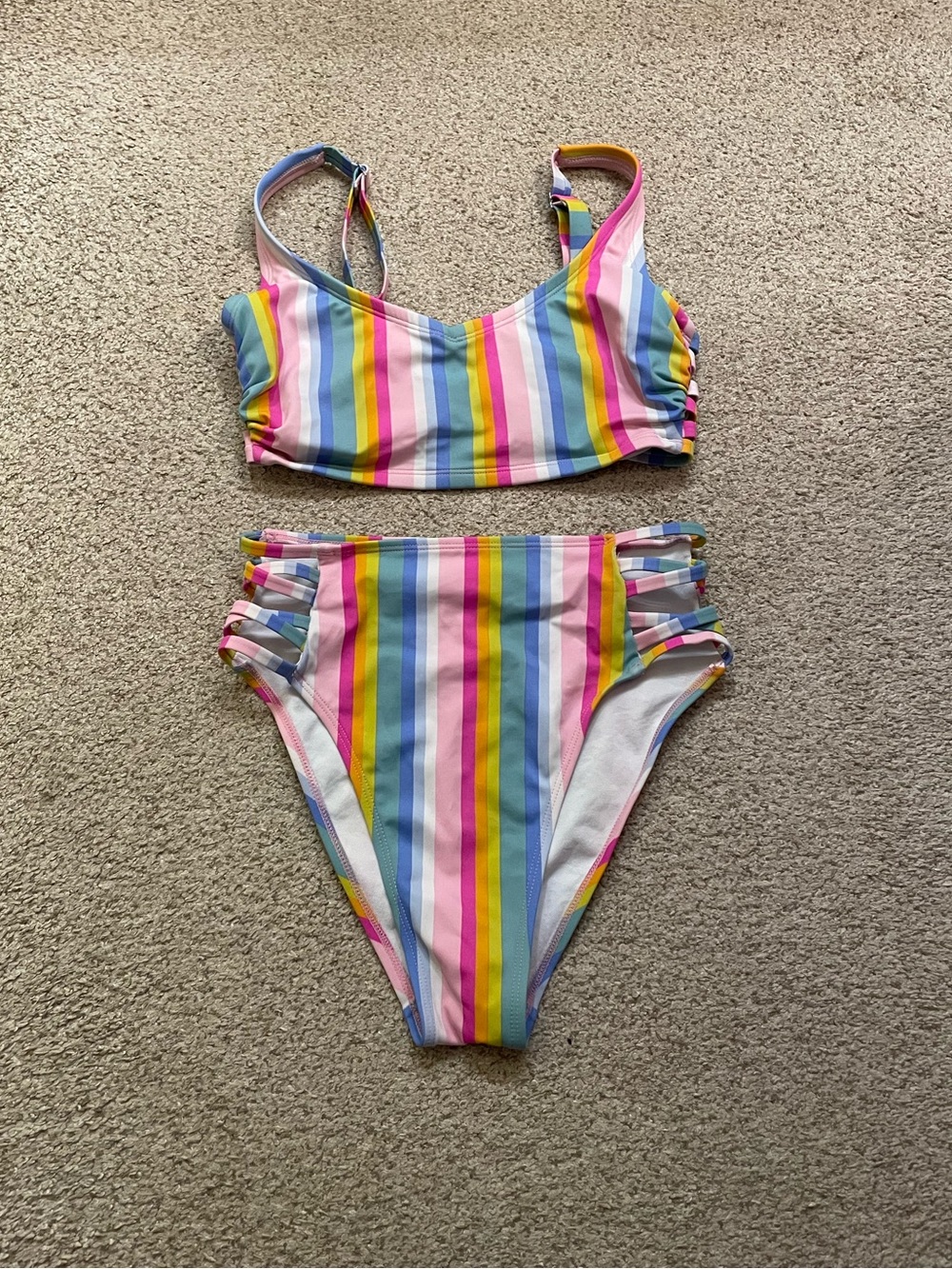 Xhilaration target striped bikini retro high rise bottom S v-neck bralette D/DD